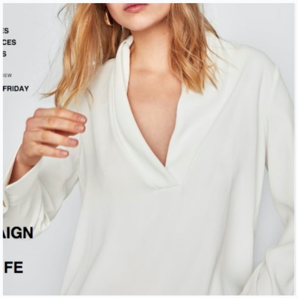 Zara white long sleeve blouse - Picture 3 of 6